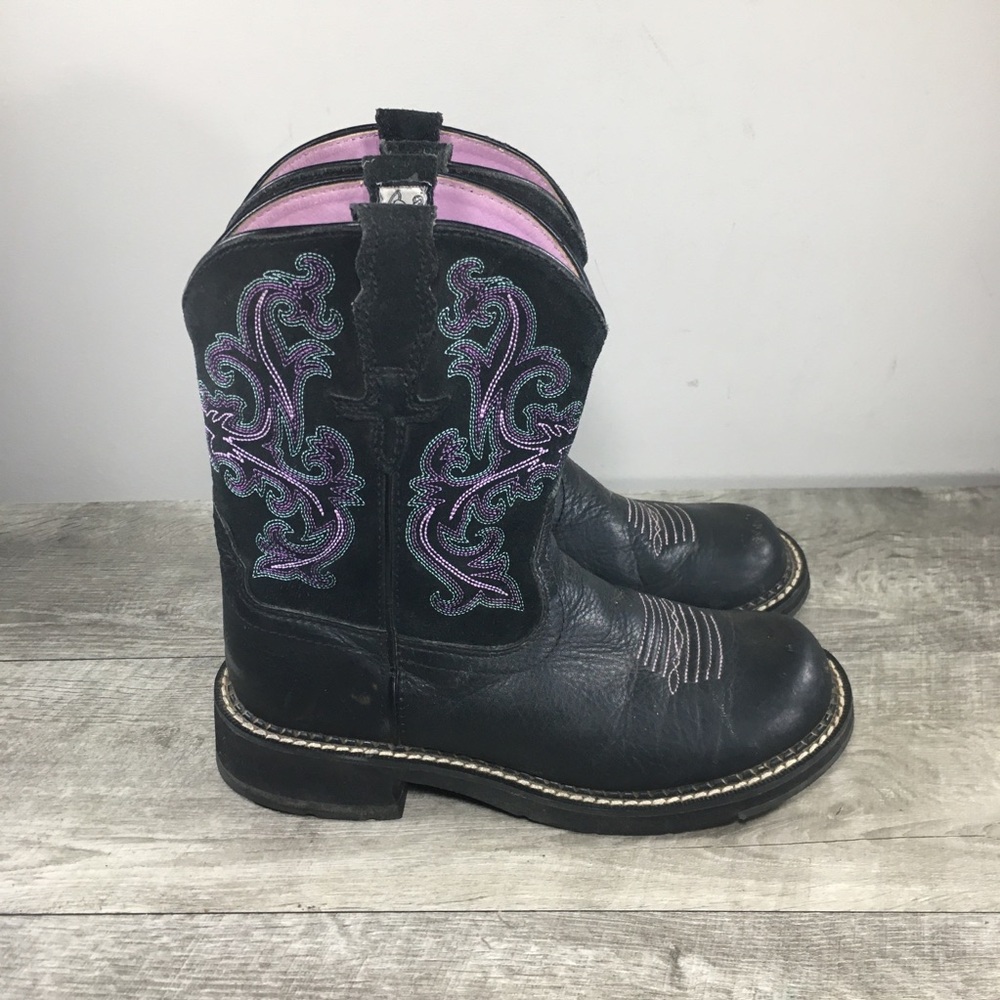 Ariat 10004729 Fatbaby Deertan Black Leather Western Cowboy Womens Boots Size 7